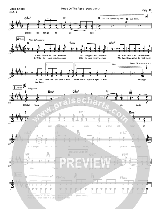 Hope Of The Ages Lead Sheet (SAT) (Hillsong Worship / Cody Carnes / Reuben Morgan)