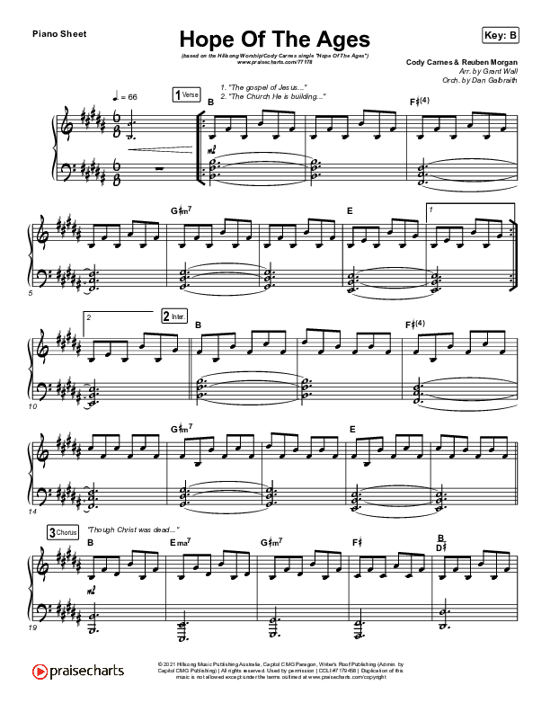 Hope Of The Ages Piano Sheet (Hillsong Worship / Cody Carnes / Reuben Morgan)