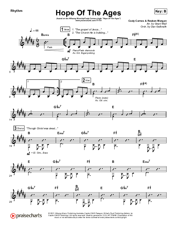 Hope Of The Ages Rhythm Chart (Hillsong Worship / Cody Carnes / Reuben Morgan)