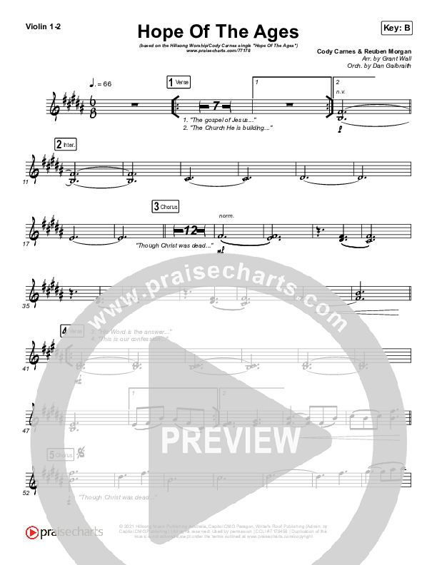 Hope Of The Ages Violin 1/2 (Hillsong Worship / Cody Carnes / Reuben Morgan)