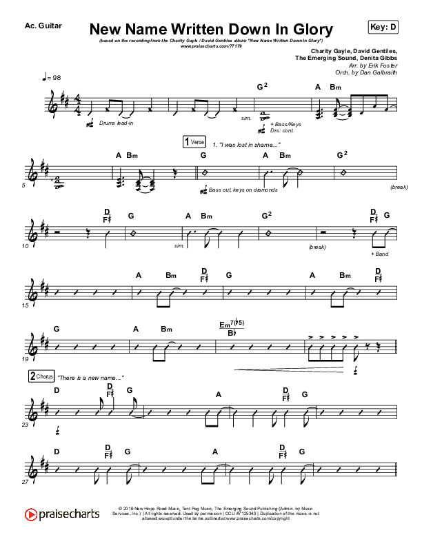New Name Written Down In Glory Acoustic Guitar (Charity Gayle / David Gentiles)