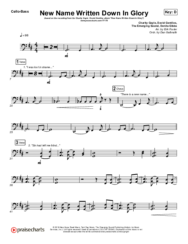 New Name Written Down In Glory Cello/Bass (Charity Gayle / David Gentiles)