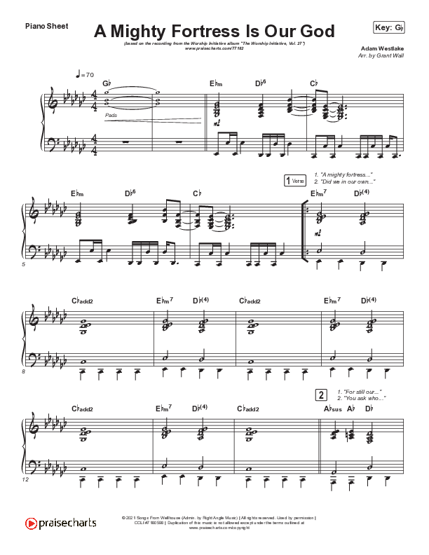 A Mighty Fortress Is Our God Piano Sheet (The Worship Initiative)