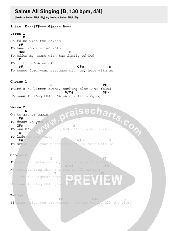 Saints All Sing Chord Chart (Joshua Seller)
