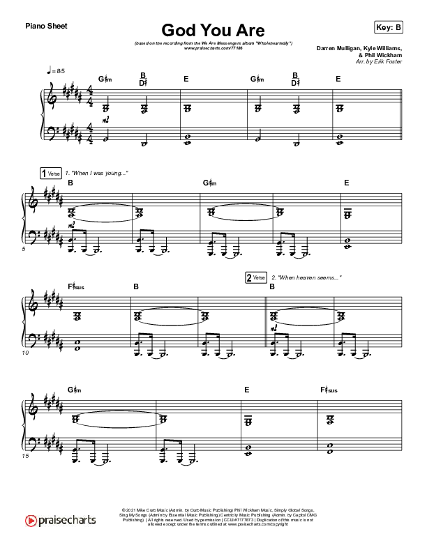 God You Are Piano Sheet (We Are Messengers / Josh Baldwin)