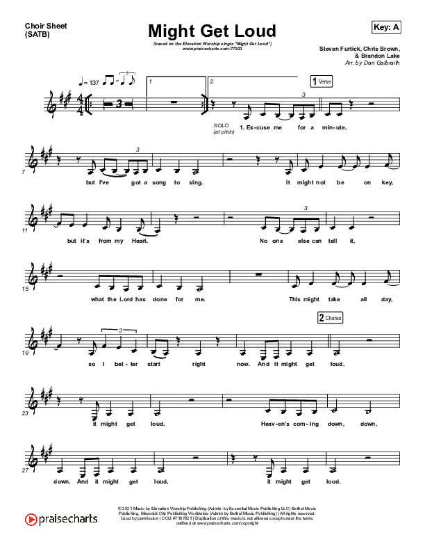 Might Get Loud Choir Sheet (SATB) (Elevation Worship / Chris Brown / Brandon Lake / Tiffany Hudson)