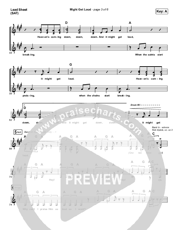 Might Get Loud Lead Sheet (SAT) (Elevation Worship / Chris Brown / Brandon Lake / Tiffany Hudson)
