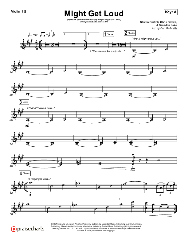 Might Get Loud Violin 1/2 (Elevation Worship / Chris Brown / Brandon Lake / Tiffany Hudson)