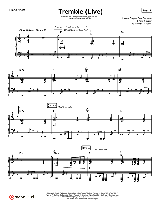 Tremble (Live) Piano Sheet (Lauren Daigle)