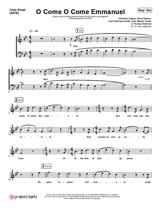 O Come O Come Emmanuel Choir Sheet (SATB) (Central Live)