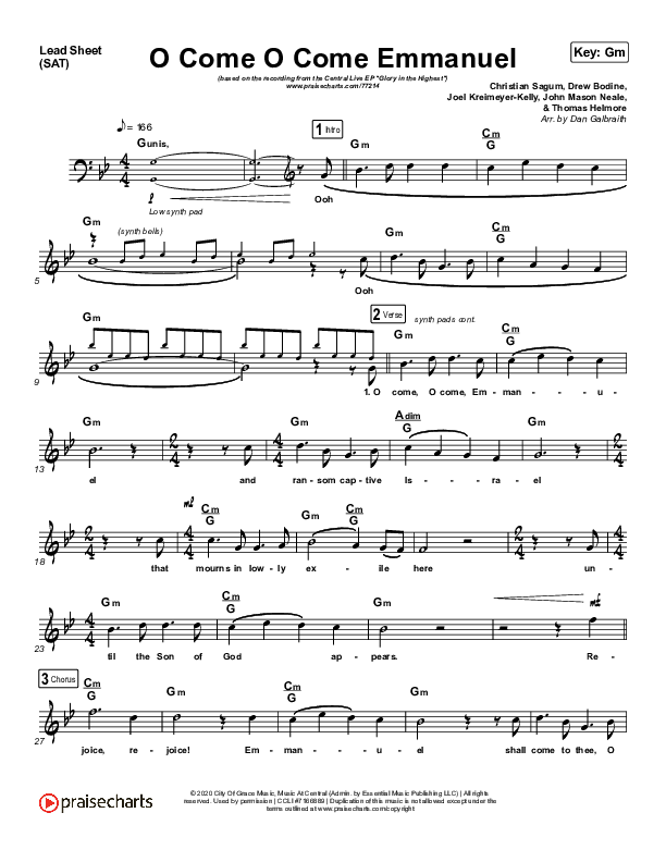 O Come O Come Emmanuel Lead Sheet (SAT) (Central Live)