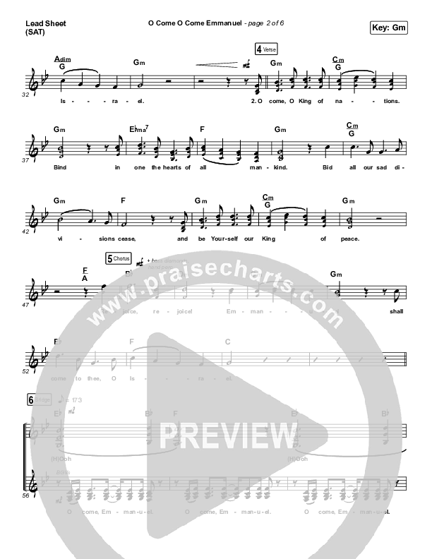 O Come O Come Emmanuel Lead Sheet (SAT) (Central Live)