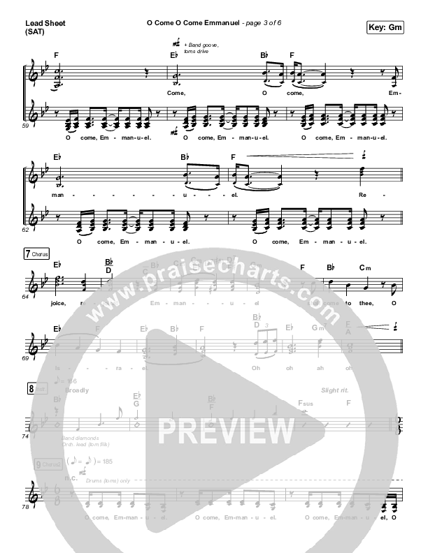 O Come O Come Emmanuel Lead Sheet (SAT) (Central Live)