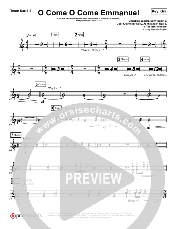 O Come O Come Emmanuel Tenor Sax 1/2 (Central Live)