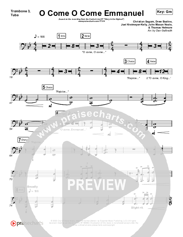 O Come O Come Emmanuel Trombone 3/Tuba (Central Live)