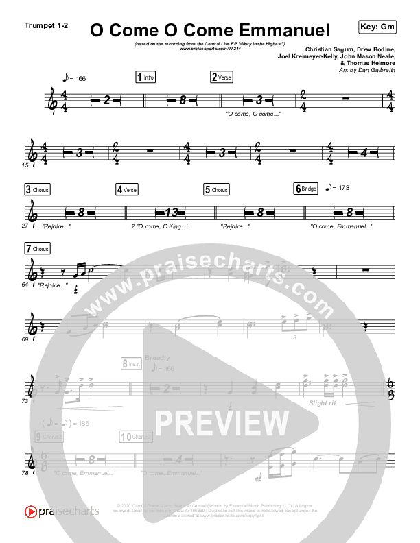 O Come O Come Emmanuel Trumpet 1,2 (Central Live)