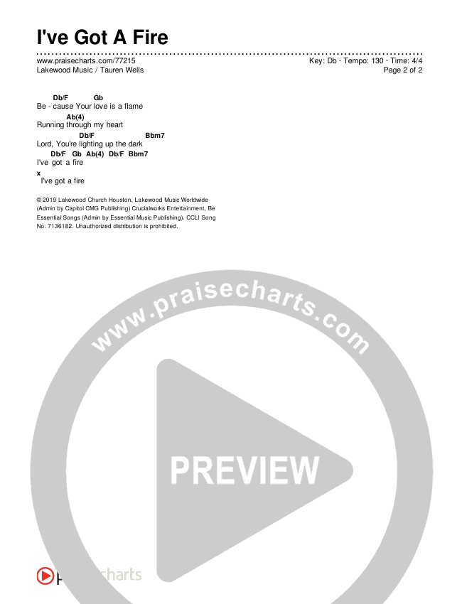 I've Got A Fire Chords & Lyrics (Lakewood Music / Tauren Wells)