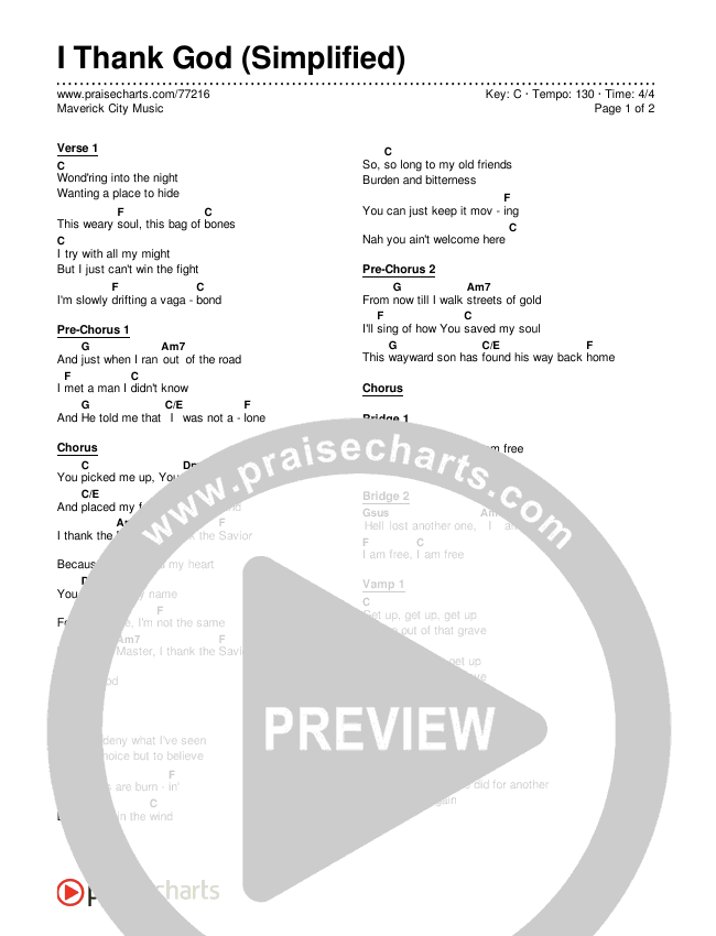 I Thank God (Simplified) Chord Chart (Maverick City Music)