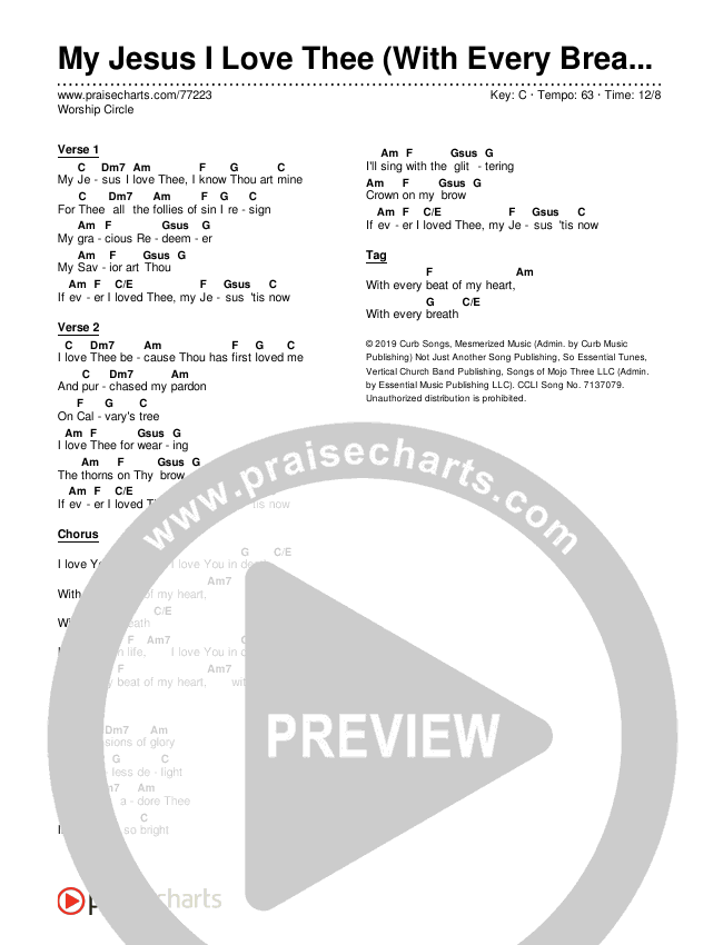 My Jesus I Love Thee (With Every Breath) (Simplified) Chord Chart (Worship Circle)