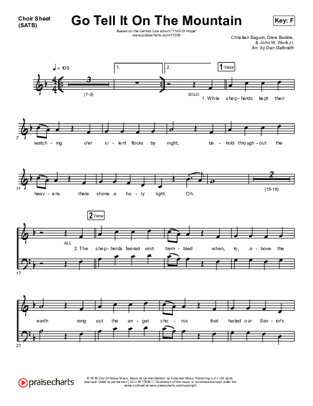 Go Tell It On The Mountain Choir Vocals (SATB) (Central Live)