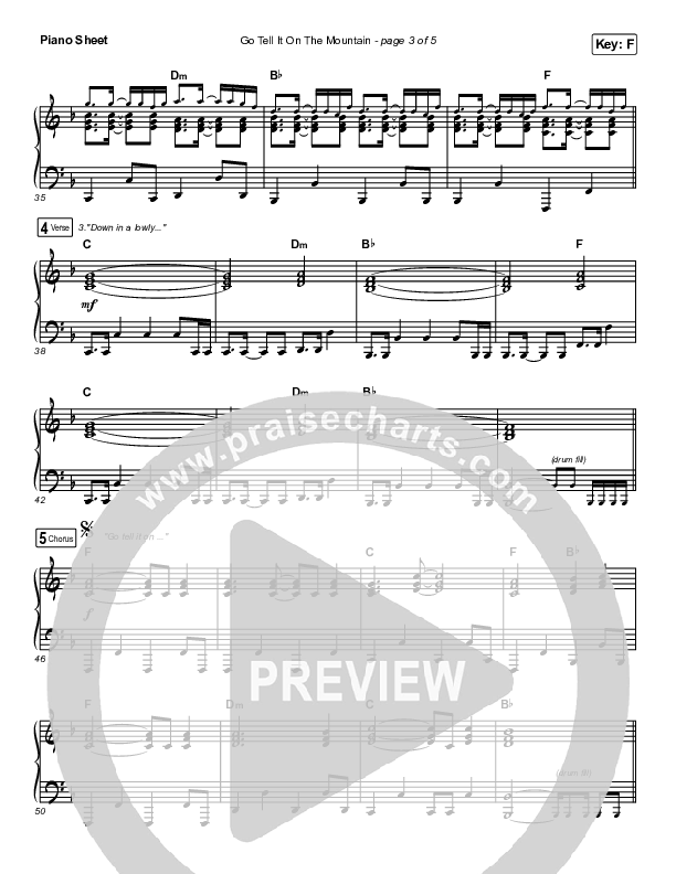 Go Tell It On The Mountain Piano Sheet (Central Live)