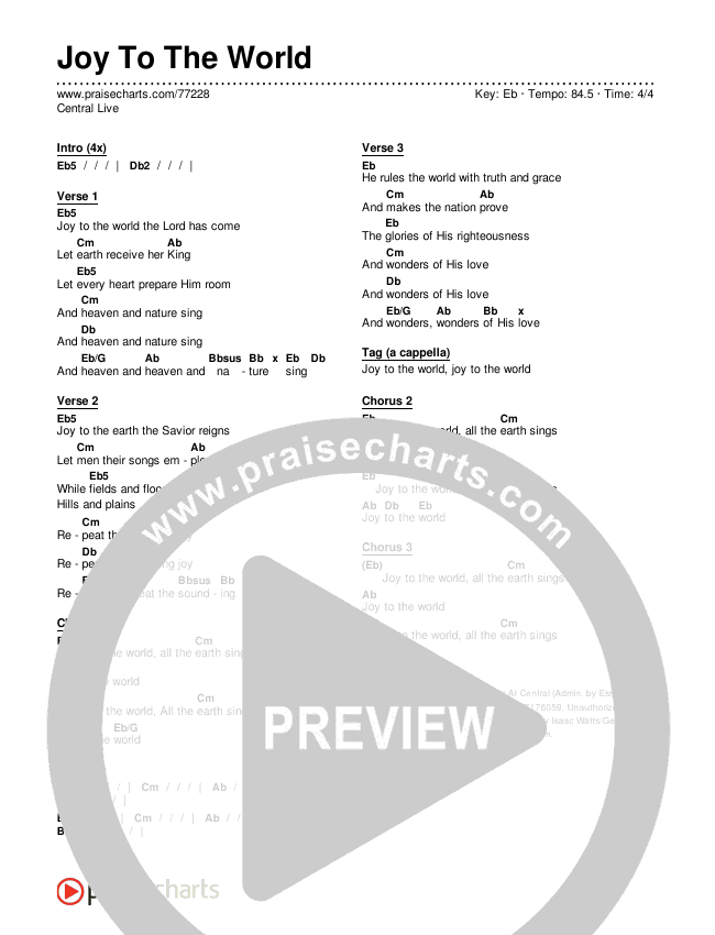 Joy To The World Chords & Lyrics (Central Live)