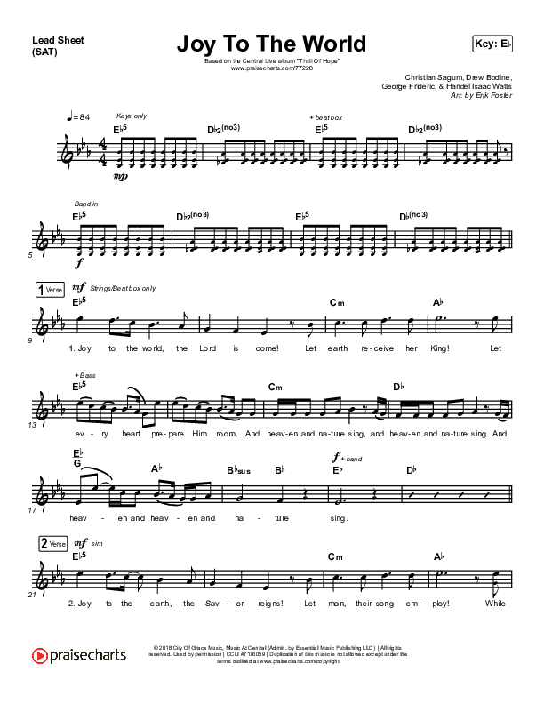 Joy To The World Lead Sheet (SAT) (Central Live)