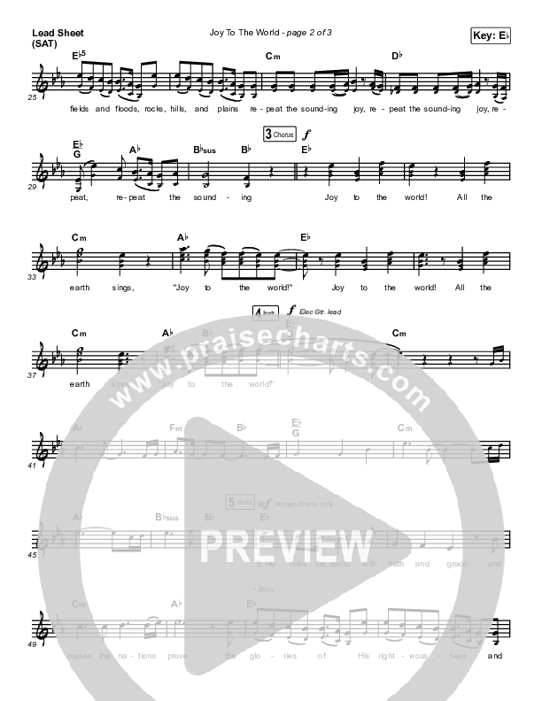 Joy To The World Lead Sheet (SAT) (Central Live)
