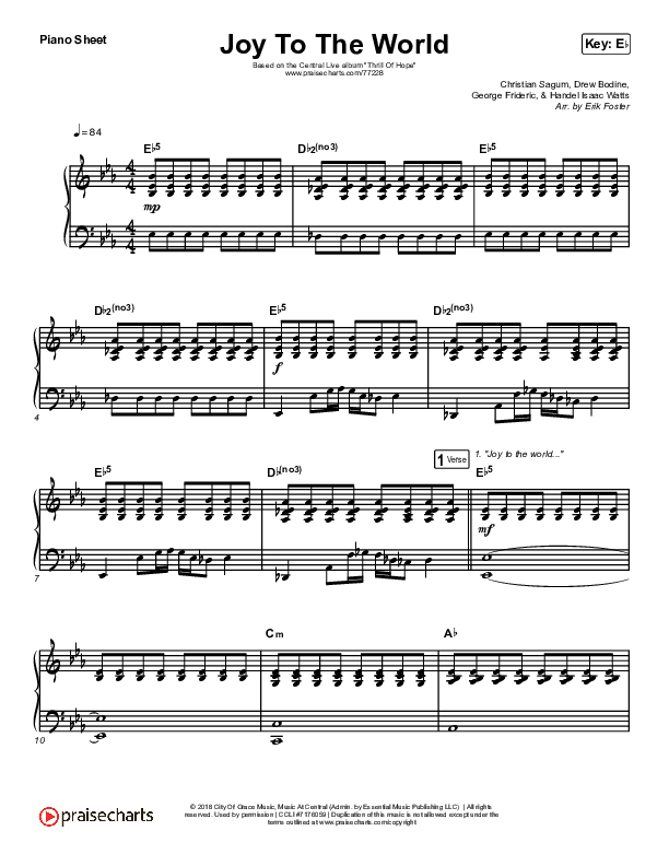 Joy To The World Piano Sheet (Central Live)