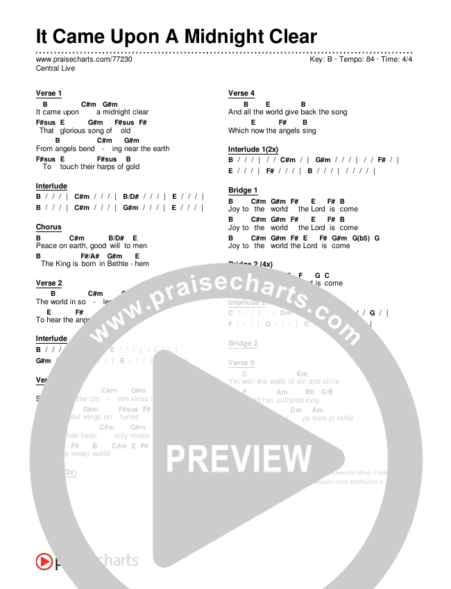 It Came Upon A Midnight Clear Chords & Lyrics (Central Live)