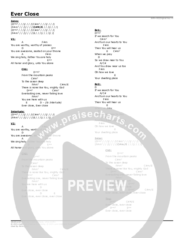 Ever Close Chord Chart (Highlands Worship)