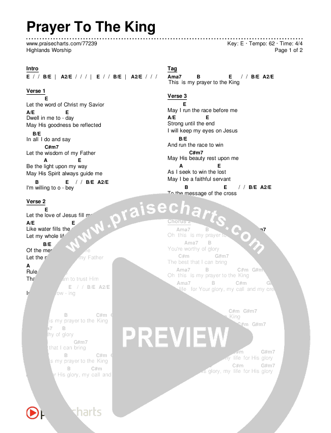 Prayer To The King Chords & Lyrics (Highlands Worship)
