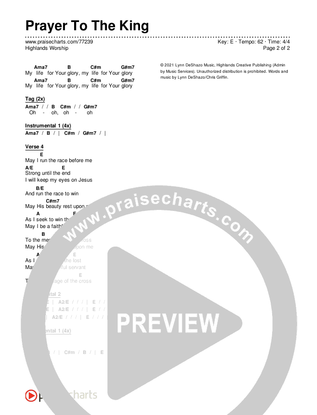 Prayer To The King Chords & Lyrics (Highlands Worship)
