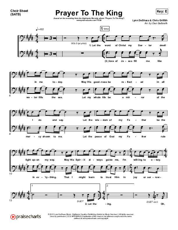 Prayer To The King Choir Sheet (SATB) (Highlands Worship)
