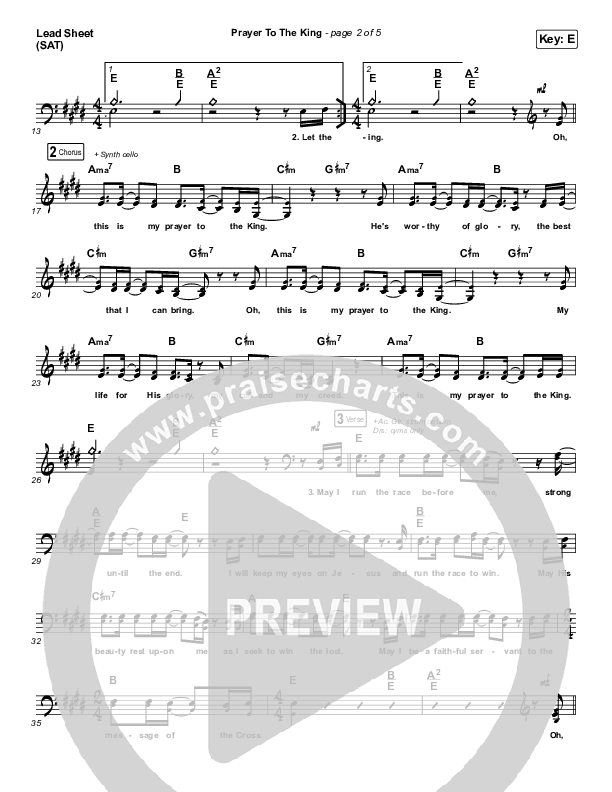 Prayer To The King Lead Sheet (SAT) (Highlands Worship)