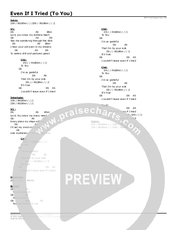 Even If I Tried Chord Chart (Highlands Worship)