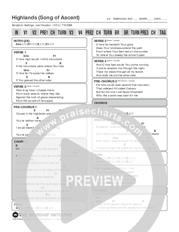 Highlands (Song Of Ascent) Chord Chart (The Worship Initiative)