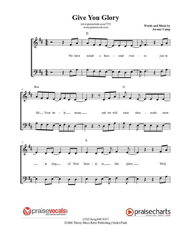Give You Glory Lead Sheet (PraiseVocals)