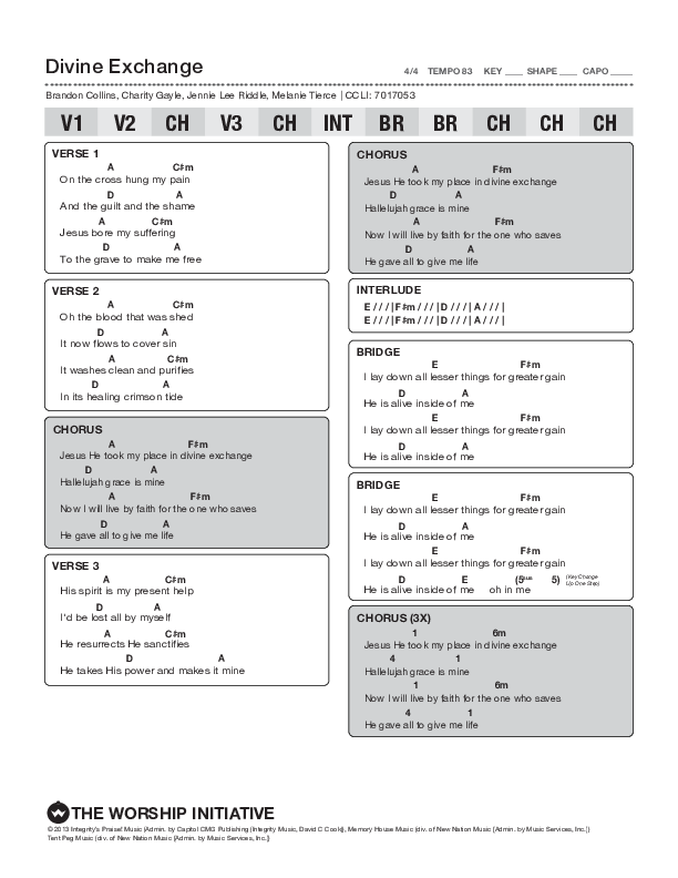 Divine Exchange Chord Chart (The Worship Initiative)