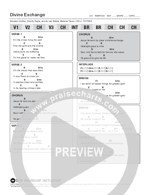 Divine Exchange Chord Chart (The Worship Initiative)