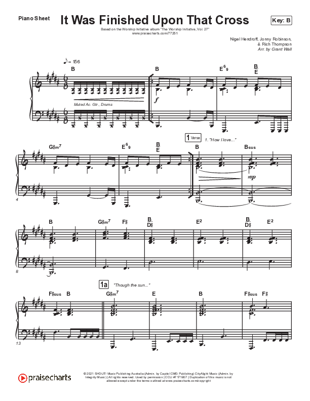 It Was Finished Upon That Cross Piano Sheet (The Worship Initiative)