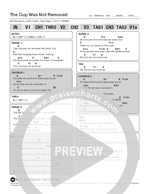 The Cup Was Not Removed Chord Chart (The Worship Initiative)