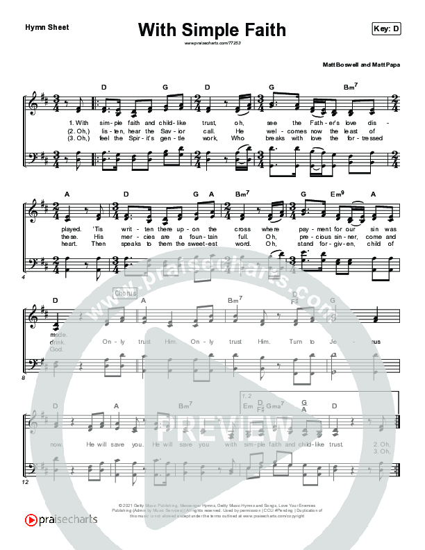 With Simple Faith Hymn Sheet (Matt Papa / Matt Boswell)