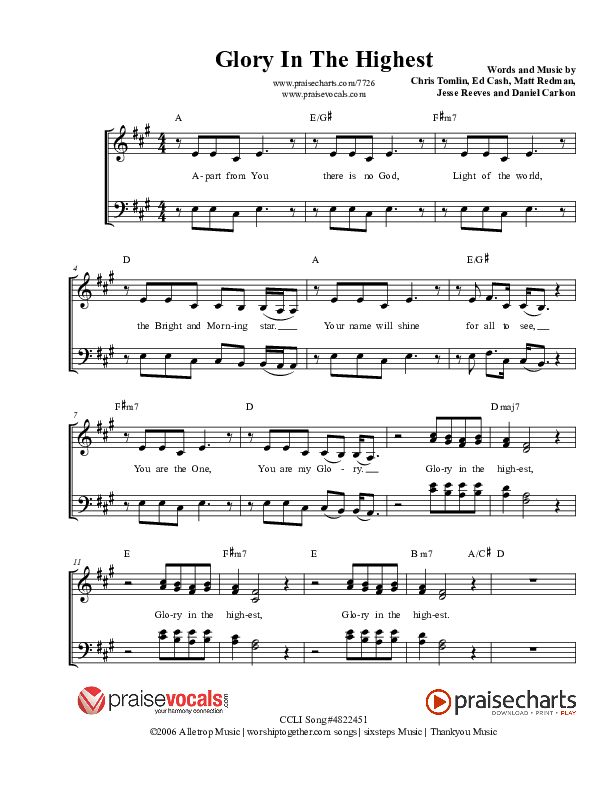 Glory In The Highest Lead Sheet (PraiseVocals)