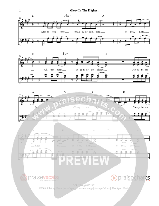 Glory In The Highest Lead Sheet (PraiseVocals)