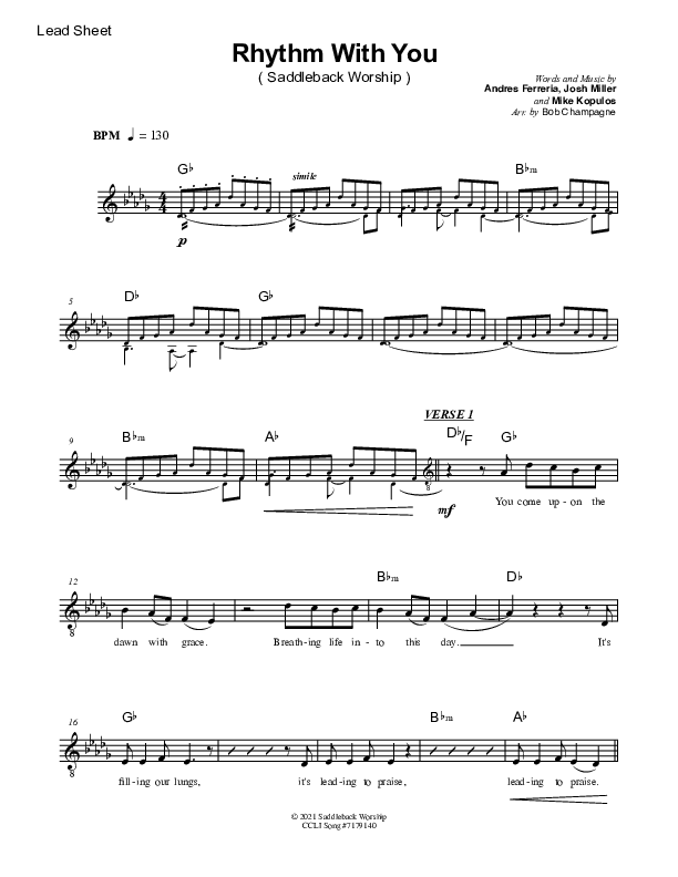 Rhythm With You Lead Sheet Melody (Saddleback Worship)