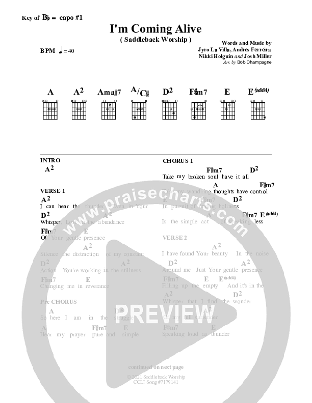 I'm Coming Alive Chord Chart (Saddleback Worship)
