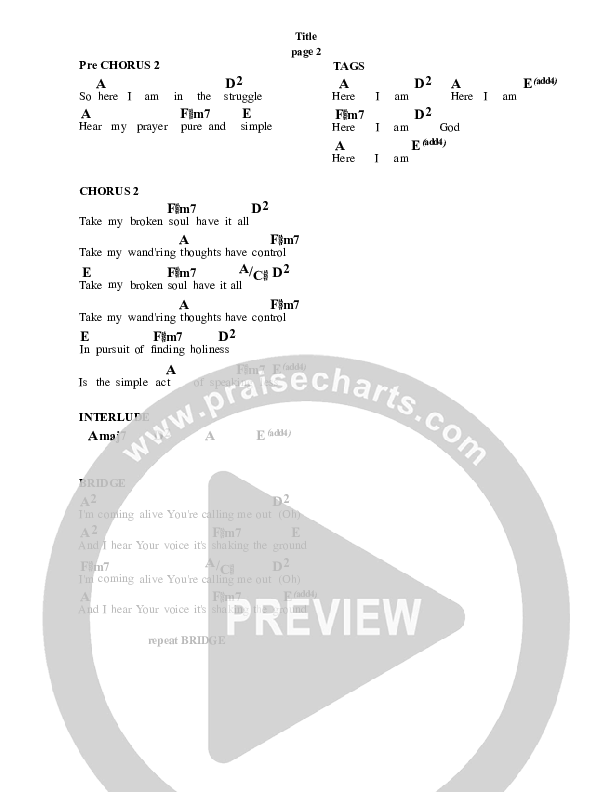 I'm Coming Alive Chord Chart (Saddleback Worship)