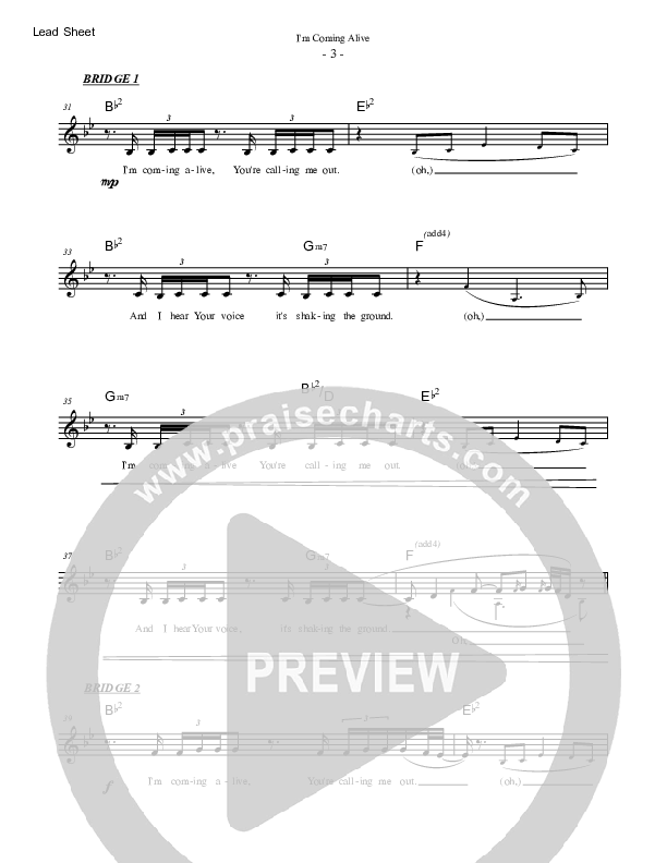 I'm Coming Alive Lead Sheet Melody (Saddleback Worship)