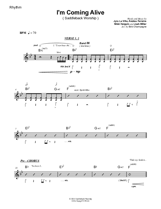 I'm Coming Alive Rhythm Chart (Saddleback Worship)